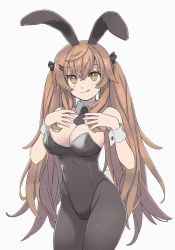 Rule 34 | 1girl, alternate costume, animal ears, black leotard, black necktie, black pantyhose, breasts, brown eyes, brown hair, cowboy shot, detached collar, fake animal ears, girls&#039; frontline, hair ornament, hairclip, highres, large breasts, leotard, licking lips, long hair, necktie, pantyhose, playboy bunny, rabbit ears, scar, scar across eye, scar on face, solo, standing, strapless, strapless leotard, tab (tabkun), tongue, tongue out, twintails, ump9 (girls&#039; frontline), wrist cuffs