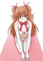Rule 34 | 1girl, bakusai, blue eyes, bow, bowtie, bra, breasts, brown hair, choker, cleavage, closed mouth, elbow gloves, full body, garter belt, gloves, hair between eyes, hair ribbon, houjou hibiki, kneeling, long hair, looking at viewer, panties, pink ribbon, precure, red bow, red bowtie, ribbon, seiza, simple background, sitting, small breasts, smile, solo, suite precure, thigh gap, thighhighs, twintails, underwear, underwear only, very long hair, white background, white bra, white gloves, white panties, white thighhighs