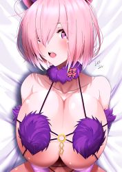 Rule 34 | 1girl, absurdres, breasts, fate/grand order, fate (series), highres, huge breasts, lee-taro, mash kyrielight, mash kyrielight (dangerous beast), on bed, pink hair, short hair, solo