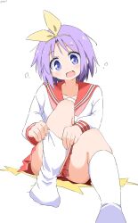 Rule 34 | 1girl, hiiragi tsukasa, lucky star, purple hair, school uniform, serafuku, socks, white socks