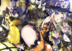 Rule 34 | 2boys, 2girls, :&lt;, abigail williams (fate), absurdres, ass, bare shoulders, basket, black headwear, black panties, blonde hair, blue eyes, blush, breasts, detached sleeves, fate/grand order, fate (series), forehead, frills, gilgamesh (fate), halloween, halloween costume, hat, highres, iskandar (fate), jack-o&#039;-lantern, keyhole, lantern, lock, long hair, looking at viewer, looking back, mash kyrielight, mash kyrielight (dangerous beast), multiple boys, multiple girls, official alternate costume, open mouth, orange skirt, padlock, panties, parted bangs, saint quartz (fate), sidelocks, skirt, small breasts, solo focus, sparkle, thighs, triangle mouth, underwear, witch hat, zelitto