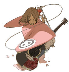 Rule 34 | acoustic guitar, asano, asano (asano4124), brown hair, guitar, instrument, japanese clothes, kimono, microphone, microphone stand, skull, solo
