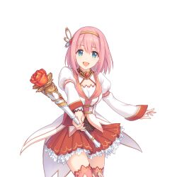 Rule 34 | 1girl, green eyes, hair ornament, holding, holding wand, looking ahead, looking at viewer, medium hair, official art, pink hair, princess connect!, red skirt, skirt, solo, tachi-e, thighhighs, transparent background, wand, yui (princess connect!)
