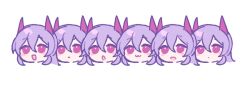 Rule 34 | 1girl, :&lt;, :3, :d, closed mouth, expressions, hair between eyes, head only, hijiri (resetter), horns, multiple views, open mouth, original, parted lips, purple eyes, purple hair, simple background, smile, white background