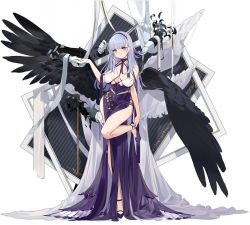 Rule 34 | 1girl, azur lane, bare arms, bare shoulders, black background, black hairband, black wings, blue hair, blunt bangs, blush, breasts, choker, cleavage, closed mouth, collarbone, criss-cross halter, dido (anxious bisque doll) (azur lane), dido (azur lane), disembodied limb, dress, feathered wings, full body, hair ornament, hairband, halter dress, halterneck, headband, high heels, highres, kincora, large breasts, large wings, leg up, long dress, long hair, looking at viewer, multiple hands, multiple wings, official alternate costume, official art, pelvic curtain, pink eyes, purple dress, purple footwear, purple hairband, royal navy emblem (azur lane), shoes, side slit, sleeveless, sleeveless dress, smile, solo, standing, standing on one leg, thighs, transparent background, wings