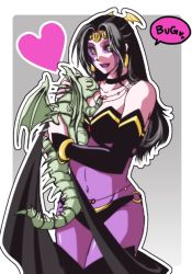 Rule 34 | 1girl, boots, breasts, demon girl, detached sleeves, head wings, heart, jewelry, lipstick, long hair, lots of jewelry, makeup, marvel, necklace, purple lips, shiklah, smile, thigh boots, thighhighs, wings, yellow eyes