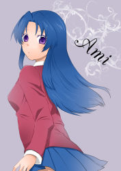 Rule 34 | 00s, blue hair, kawashima ami, long hair, looking back, momoiro oji, purple eyes, school uniform, solo, toradora!