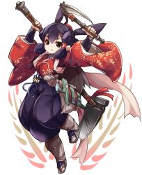 Rule 34 | 1girl, brown eyes, commentary request, full body, highres, holding, holding weapon, japanese clothes, karukan (monjya), looking at viewer, purple hair, sakuna-hime, short hair, silver hair, solo, tensui no sakuna-hime, weapon, white background, wide sleeves