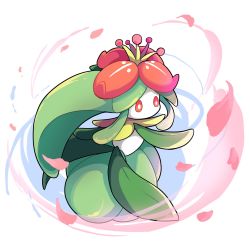 Rule 34 | commentary request, creatures (company), flower, full body, game freak, gen 5 pokemon, highres, lilligant, monster girl, nintendo, orange eyes, orange flower, outstretched arms, petals, plant girl, pokemon, pokemon (creature), poyo party, solo