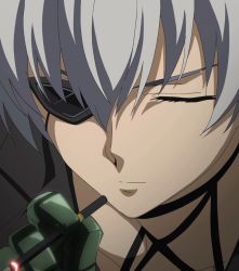 Rule 34 | 10s, 1girl, akame ga kill!, cigarette, eyepatch, highres, najenda, solo, stitched, third-party edit, white hair