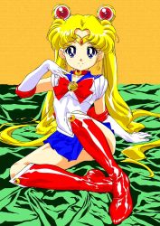 Rule 34 | bishoujo senshi sailor moon, blonde hair, blue hair, bottomless, dress, female focus, gloves, jewelry, oku0426, ribbon, sailor dress, sailor moon, tsukino usagi, twintails