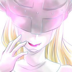 Rule 34 | 1girl, angewomon, blonde hair, digimon, digimon (creature), female focus, lipstick, long hair, lowres, makeup, red lips, solo