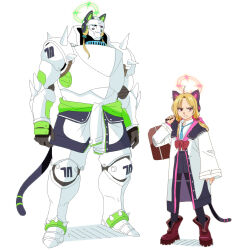Rule 34 | 2girls, alphonse elric, alternate breast size, animal ear headphones, animal ears, arakawa hiromu (style), armor, bag, black pantyhose, black skirt, blue archive, blue necktie, boots, brown footwear, cat ear headphones, coat, collared shirt, commentary request, edward elric, fake animal ears, fake tail, forehead, frown, full armor, full body, fullmetal alchemist, hair ribbon, halo, headphones, height difference, helmet, heterochromia, highres, light brown hair, long sleeves, looking at viewer, midori (blue archive), momoi (blue archive), multiple girls, necktie, open clothes, open coat, pantyhose, parody, parted bangs, red eyes, ribbon, school bag, school uniform, shirt, short hair, sidelocks, simple background, skirt, standing, style parody, syk, tail, tress ribbon, two-sided coat, two-sided fabric, v-shaped eyebrows, white background, white coat