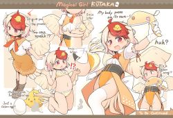 Rule 34 | 1girl, :d, adapted costume, animal, animal on head, bird, bird on head, blonde hair, boots, bra, breasts, brown footwear, character name, egg, english text, full body, highres, looking at viewer, magical girl, medium breasts, multicolored hair, niwatari kutaka, on head, open mouth, panties, red eyes, red hair, smile, solo, standing, thighhighs, to be continued, touhou, turnip kabura, two-tone hair, underwear, underwear only, white thighhighs, wings, yellow bra, yellow panties