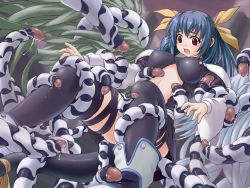 Rule 34 | 1girl, arc system works, blue hair, bra, dizzy (guilty gear), guilty gear, imminent penetration, lingerie, solo, sweat, tentacles, thighhighs, underwear