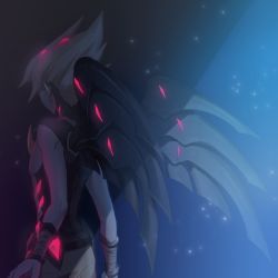 Rule 34 | 1boy, from behind, gradient background, light, liusang, male focus, solo, tagme, vector (yuu-gi-ou zexal), vector trace, wings, yu-gi-oh!