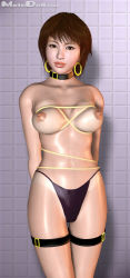 Rule 34 | 1girl, 3d, bikini, breasts, collar, earrings, female focus, highres, huge breasts, jewelry, large breasts, long image, metadoll, navel, nipples, rope, short hair, solo, standing, swimsuit, tall image, topless