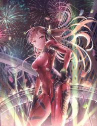 Rule 34 | 1girl, acronym, aerial fireworks, alternate color, animal print, arm at side, armor, bad id, bad pixiv id, black gloves, bodysuit, bracer, breasts, brown eyes, brown hair, building, closed mouth, clothes writing, confetti, contrapposto, cowboy shot, d.va (overwatch), elbow pads, eyelashes, facepaint, facial mark, fireworks, gloves, hand on own hip, hand on lap, headphones, large breasts, legs apart, lips, long hair, long sleeves, medium breasts, night, night sky, overwatch, overwatch 1, ozzingo, pauldrons, pilot suit, pink lips, rabbit print, red bodysuit, shoulder armor, shoulder pads, skin tight, sky, smile, solo, standing, thigh strap, turtleneck, whisker markings