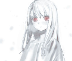 Rule 34 | 1girl, bad id, bad pixiv id, breath, fate/stay night, fate (series), illyasviel von einzbern, long hair, monochrome, red eyes, simple background, solo, spot color, taa (acid), upper body