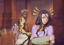 Rule 34 | asura&#039;s wrath, asura (asura&#039;s wrath), capcom, colored skin, durga (asura&#039;s wrath), family, father and daughter, happy, mithra (asura&#039;s wrath), mother and daughter, multiple girls, official art, red skin, white hair