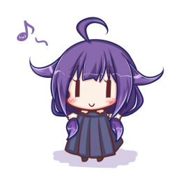 Rule 34 | 1girl, ahoge, black legwear, black skirt, blush, closed mouth, flower, hair between eyes, hair flower, hair ornament, kantai collection, komakoma (magicaltale), long hair, looking at viewer, low-tied long hair, musical note, pleated skirt, purple hair, quaver, skirt, smile, solo, standing, taigei (kancolle), white background, | |, || ||