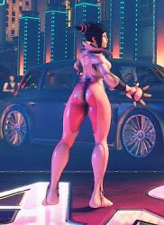 Rule 34 | 1girl, animated, animated gif, ass, ass shake, biker clothes, bikesuit, bodysuit, contrapposto, drill hair, fingerless gloves, gloves, han juri, hand on own hip, lowres, street fighter, street fighter v, twin drills