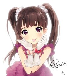 Rule 34 | 1girl, artist name, blush, bracelet, brown hair, character name, cristian penas, food, fruit, gloves, hair ornament, hands on own face, heart, jewelry, lips, long hair, md5 mismatch, parted lips, purple eyes, real life, resized, shiina pikarin, smile, solo, strawberry, twintails, white gloves