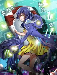 Rule 34 | 1girl, bandai, blue hair, blush, breasts, digimon, digimon story: cyber sleuth hacker&#039;s memory, female focus, grabbing, long hair, long twintails, looking at viewer, looking back, medium breasts, mishima erika, shiny skin, smile, solo, twintails, yellow eyes