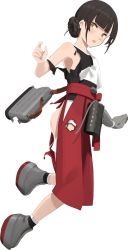 Rule 34 | 1girl, brown eyes, brown hair, dougi, female focus, full body, gloves, hakama, japanese clothes, kantai collection, no bra, no panties, official art, open mouth, partially fingerless gloves, partly fingerless gloves, red hakama, rudder footwear, shibafu (glock23), short hair, short sleeves, solo, torn clothes, torn hakama, transparent background, un&#039;you (kancolle), yugake