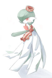 Rule 34 | 1girl, absurdres, apron, arm behind back, blush, bob cut, collared shirt, colored skin, cosplay, creatures (company), female focus, flat chest, frilled apron, frills, full body, game freak, gardevoir, gen 3 pokemon, green hair, green skin, hair over one eye, hat, highres, kirlia, kirlia (cosplay), kirlia (retro diner), looking at viewer, mame (pixiv 57985908), mini hat, multicolored skin, nintendo, no mouth, one eye covered, pillbox hat, pokemon, pokemon (creature), pokemon cafe remix, red apron, red eyes, red hat, red shirt, shirt, short hair, short sleeves, simple background, solo, standing, striped apron, striped clothes, two-tone skin, waist apron, white background, white skin