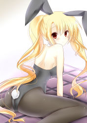 Rule 34 | 1girl, amane ruri, animal ears, ass, blonde hair, detached collar, fake animal ears, highres, leotard, long hair, looking back, md5 mismatch, original, pantyhose, playboy, playboy bunny, rabbit ears, rabbit tail, red eyes, resolution mismatch, sitting, solo, source smaller, tail, twintails, type (artist), wariza, wrist cuffs