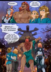 Rule 34 | 2boys, 2girls, absurdres, ass, blush, breasts, colored sclera, colored skin, front ponytail, ganondorf, height difference, highres, large breasts, link, long hair, midna, midna (true), multiple boys, multiple girls, muscular, muscular male, nintendo, orange hair, pointy ears, princess zelda, red eyes, rehydrated ganondorf, smile, snegovski, the legend of zelda, the legend of zelda: tears of the kingdom, the legend of zelda: twilight princess, yellow sclera