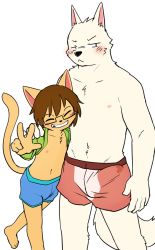 Rule 34 | 2boys, age difference, bulge, erection, erection under clothes, furry, furry male, male focus, manmosu marimo, multiple boys, original, size difference, smile, tagme, topless male, yaoi