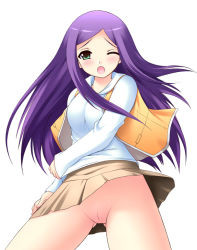 Rule 34 | 00s, 1girl, blush, clothes lift, female focus, kuga natsuki, my-hime, no panties, pleated skirt, pussy, school uniform, serafuku, simple background, skirt, skirt lift, solo, spread legs, standing, uncensored, white background