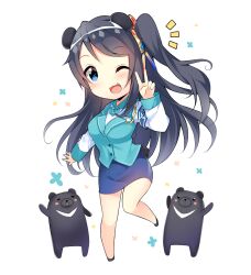 Rule 34 | armband, black hair, blue vest, krt girls, long hair, long sleeves, miniskirt, one side up, parted bangs, pencil skirt, shirt, shoes, skirt, smile, vest, xiao qiong