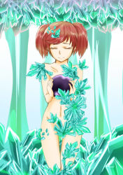Rule 34 | 10s, 1girl, ball, closed eyes, collarbone, crystal, groin, hisui (mokekege), mikagami mimika, navel, nude, red hair, short hair, short twintails, solo, soukyuu no fafner, spoilers, twintails