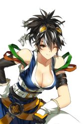 Rule 34 | 00s, 1girl, belt, breasts, cleavage, dnf, dungeon and fighter, gloves, goggles, gunner (sekaiju), hair ornament, kiri (dungeon and fighter), korean clothing, large breasts, smile, solo, wink
