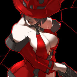 Rule 34 | 1girl, :p, arc system works, bare shoulders, black background, black hair, breasts, brown hair, cleavage, collar, covered eyes, cropped jacket, curvy, detached sleeves, dress, faceless, falcoon, gloves, guilty gear, guilty gear xx, hat, hat over eyes, i-no, jacket, large breasts, looking afar, mole, no bra, o-ring, o-ring top, open clothes, open jacket, outline, pale skin, red dress, red hat, short dress, short hair, sideboob, simple background, solo, tongue, tongue out, upper body, witch hat