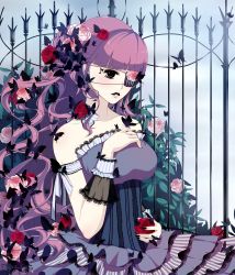 Rule 34 | 1girl, alternate costume, bare shoulders, bug, butterfly, dress, eyepatch, flower, highres, insect, lipstick, lolita fashion, long hair, makeup, marmaladica, one piece, perona, pink hair, rose, sleeveless, wrist cuffs