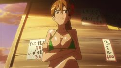 Rule 34 | 1girl, animated, animated gif, bikini, breasts, cleavage, cloud, female focus, from below, highschool of the dead, large breasts, miyamoto rei, red eyes, solo, swimsuit