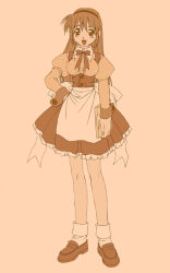Rule 34 | 1girl, f-ism, long hair, maid, monochrome, murakami suigun, orange theme, original, solo