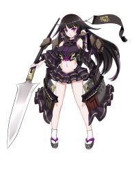Rule 34 | 1girl, artist request, bare shoulders, black hair, blush, breasts, detached sleeves, frilled skirt, frilled sleeves, frills, full body, holding, holding spear, holding weapon, large breasts, long hair, midriff, miniskirt, navel, official art, oshiro project:re, oshiro project:re, polearm, purple eyes, sawayama (oshiro project), skirt, solo, spear, transparent background, very long hair, weapon
