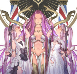 Rule 34 | 3girls, arm up, armlet, bonnet, bracelet, breasts, capelet, closed eyes, dress, emmmerald, euryale (fate), euryale (third ascension) (fate), facial mark, fate/grand order, fate/hollow ataraxia, fate/stay night, fate (series), gorgon (fate), gorgon (third ascension) (fate), hair brush, hairband, holding, holding another&#039;s hair, holding brush, holding scissors, jewelry, large breasts, lolita hairband, long hair, md5 mismatch, medusa (fate), medusa (rider) (fate), multiple girls, navel, necklace, open mouth, pearl necklace, pelvic curtain, purple hair, resolution mismatch, rider, scissors, siblings, sisters, sleeveless, sleeveless dress, small breasts, smile, source larger, stheno (fate), stheno (third ascension) (fate), strapless, twins, twintails, very long hair, white background, white dress