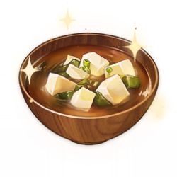 Rule 34 | artist request, bowl, brown theme, commentary, english commentary, food, food focus, game cg, genshin impact, lowres, miso soup, no humans, official art, simple background, soup, sparkle, spring onion, still life, third-party source, tofu, transparent background