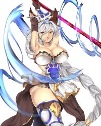 Rule 34 | 10s, 1girl, animal ears, armor, armpits, breasts, granblue fantasy, heles, highres, huge breasts, makizou, solo, staff, white hair, yellow eyes