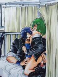 Rule 34 | androgynous, andromeda shun, artist request, blue hair, brothers, clothed sex, gender request, green hair, male focus, phoenix ikki, saint seiya, sex, siblings, yaoi