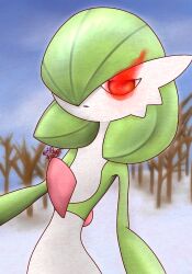 Rule 34 | 1girl, alpha pokemon, artist name, bare tree, blue sky, bob cut, closed mouth, colored skin, creatures (company), day, female focus, flat chest, game freak, gardevoir, gen 3 pokemon, glowing, glowing eyes, green hair, green skin, hair over one eye, half-closed eyes, highres, looking at viewer, multicolored skin, nintendo, one eye covered, outdoors, pokemon, pokemon (creature), pokemon legends: arceus, red eyes, short hair, signature, sky, solo, standing, tree, twitter username, two-tone skin, upper body, white skin, yuri (fl0werspace)