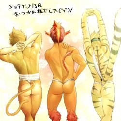 Rule 34 | 3boys, abs, furry, furry male, itto (mentaiko), male focus, multiple boys, muscular, tail