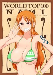 Rule 34 | absurdres, bikini top, breasts, highres, large breasts, nami (one piece), covered erect nipples, one piece, tagme