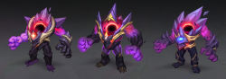 Rule 34 | 1boy, colored skin, commentary, dark star malphite, english commentary, facing viewer, full body, glowing, gradient background, grey background, highres, horns, league of legends, malphite, pink skin, sharp teeth, standing, teeth, vladbacescu
